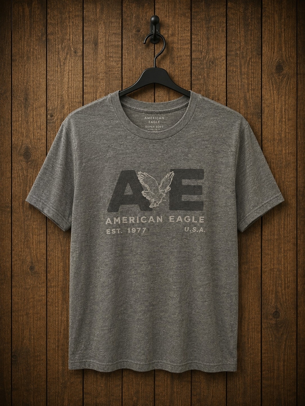 American Eagle Outfitters Charcoal Grey Logo Short-Sleeve Tee